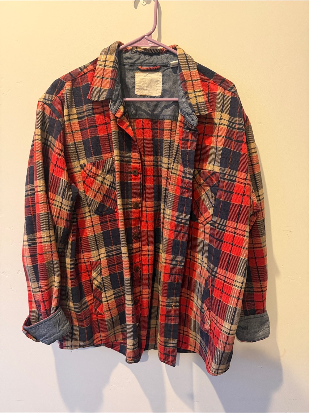 Weatherproof Red Plaid Shirt Jacket with Navy & Tan